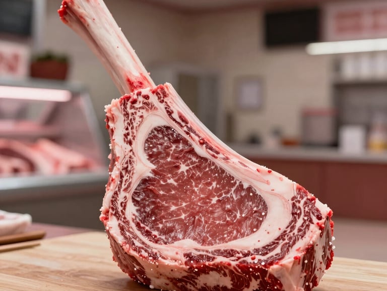 Close-up of vacuum-sealed raw beef strip loin, clean technical labeling visible, sterile stainless steel table background, cold-chain presentation.