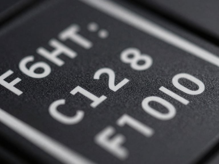 Extreme close-up of interface details, stark white monospaced typography on a deep charcoal canvas.
