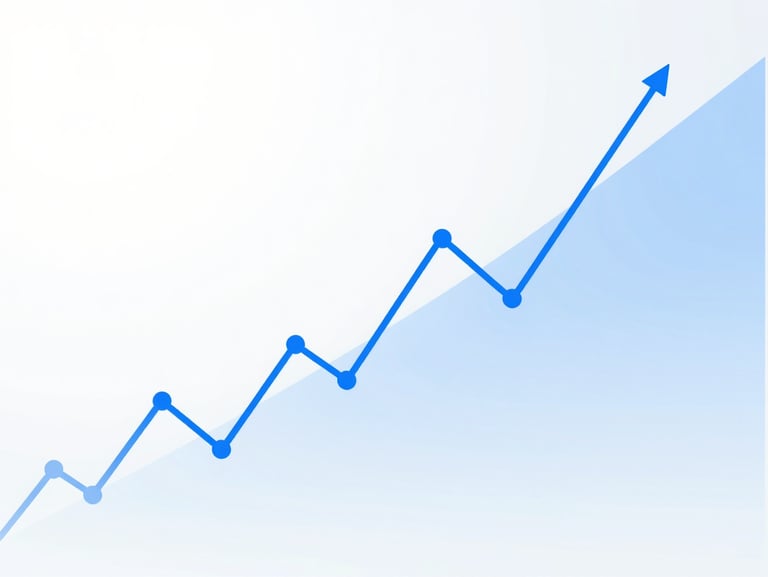 Abstract financial data visualization with rising blue lines on a clean white background, bright diffused studio lighting, cool blue tones
