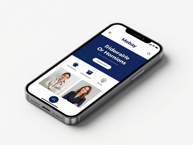 Sleek smartphone mockup displaying a modern real estate landing page, bright daylight, clean layout, high contrast