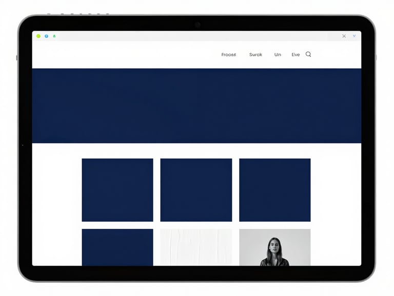 Sleek desktop mockup displaying a clean e-commerce storefront, minimalist product grid, high contrast