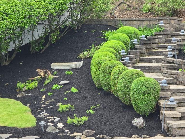 Seasonal landscaping cleanup, including shrub pruning and garden bed maintenance.