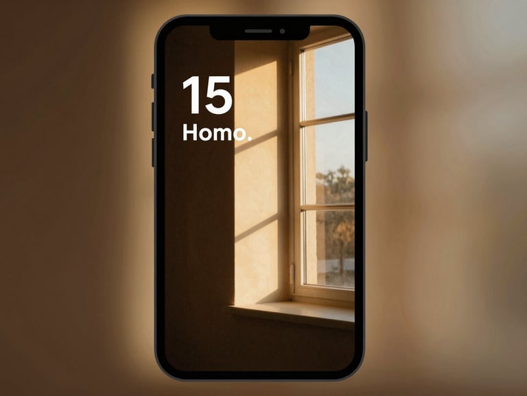A highly styled mobile UI mockup showing a clean typography-focused interface, warm ambient lighting.