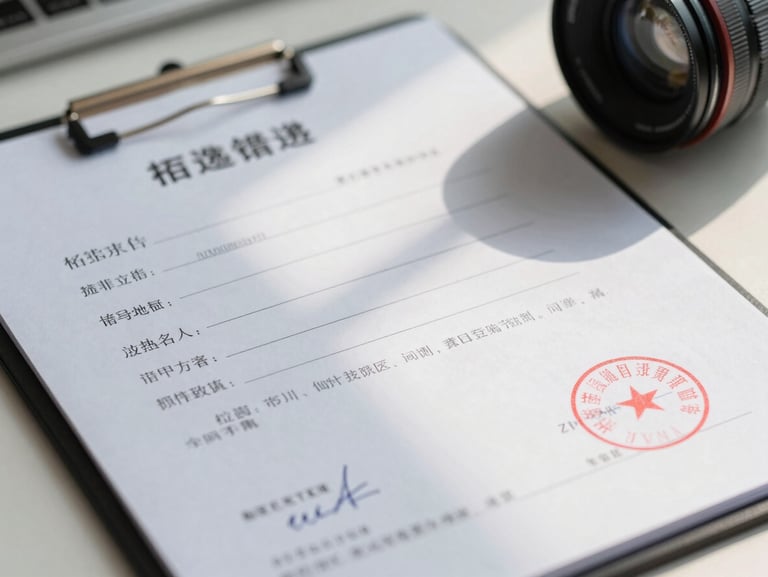 Close-up on official administrative documents with authentic municipal stamps and signatures, clean desk setup, bright clear daylight highlighting transparency.