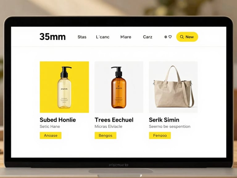 A clean, high-contrast screenshot of a modern e-commerce interface on a white background with sharp yellow highlights.