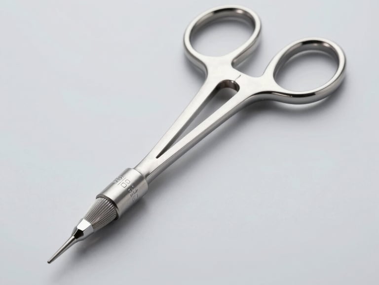 Close-up detail of clinical skincare serum droplets on a clean, reflective sterile white surface, precise laboratory lighting.