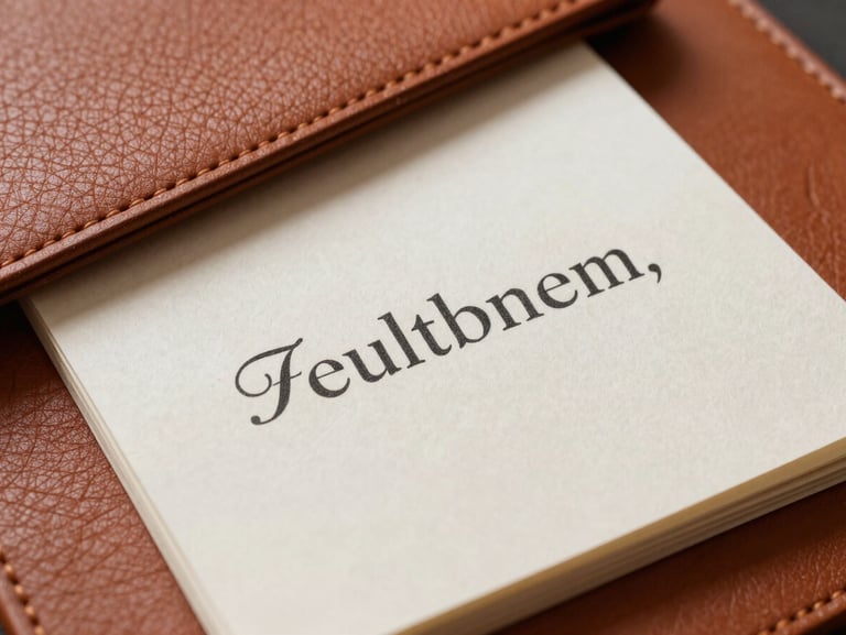 Close-up of debossed terracotta leather and thick cotton paper with deckled edges, soft shadows, elegant classical typography printed on the surface.
