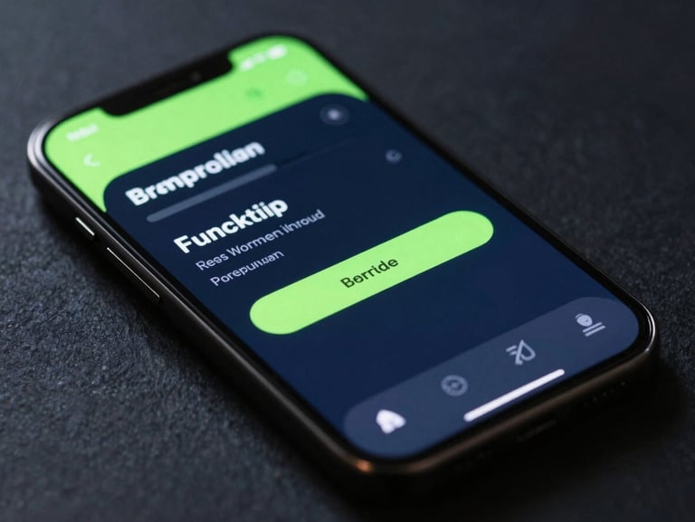 Macro shot of a sleek mobile banking app interface on a screen, glowing neon green accents, dark slate background, high contrast