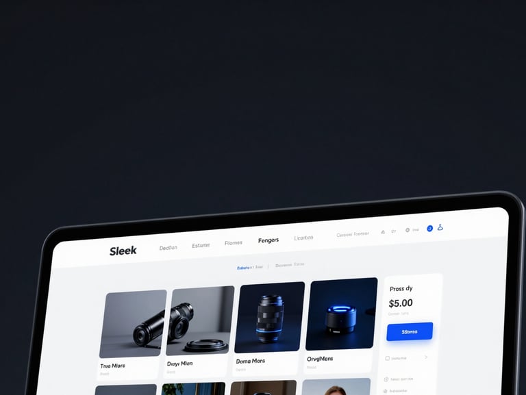 Sleek dark mode real estate platform UI on a desktop screen, subtle blue neon highlights, sharp details