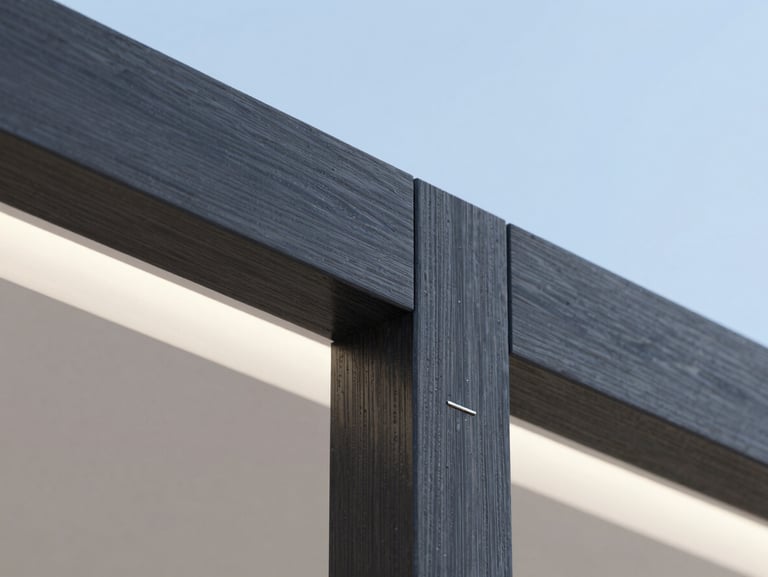 Macro detail of a bespoke hardwood joint in a premium residential estate, flawless finish, clean architectural lighting
