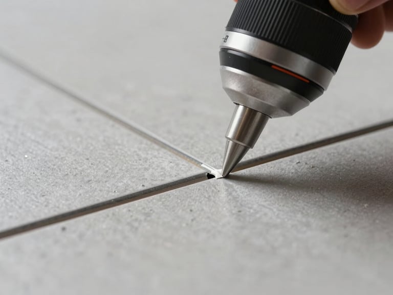 Macro shot of industrial flooring joint sealant being applied with technical precision, clean lines.