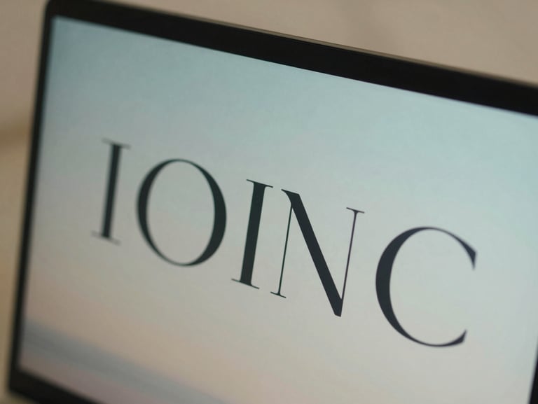 Close-up of a high-end digital display showing a clean, sophisticated typography layout, soft daylight reflecting on screen, muted tones