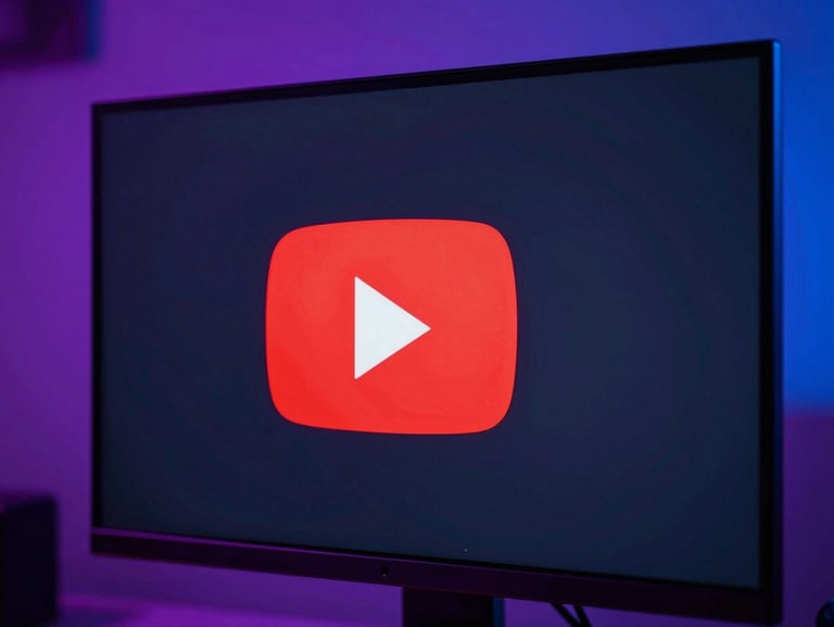 High-contrast close-up of a vibrant YouTube thumbnail design on a professional monitor, glowing neon red accents, crisp studio lighting