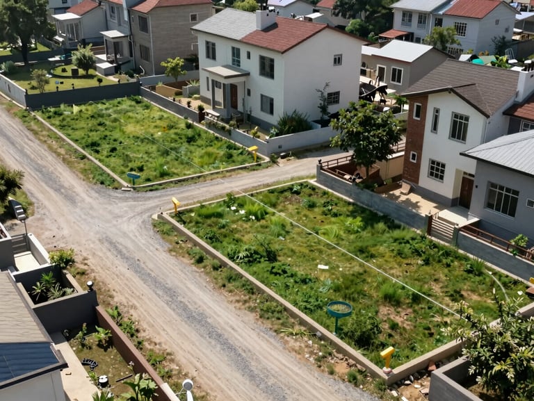 Structured residential land plotting in Kathmandu, clear boundaries marked, 13-foot gravel road access, sunny daylight.