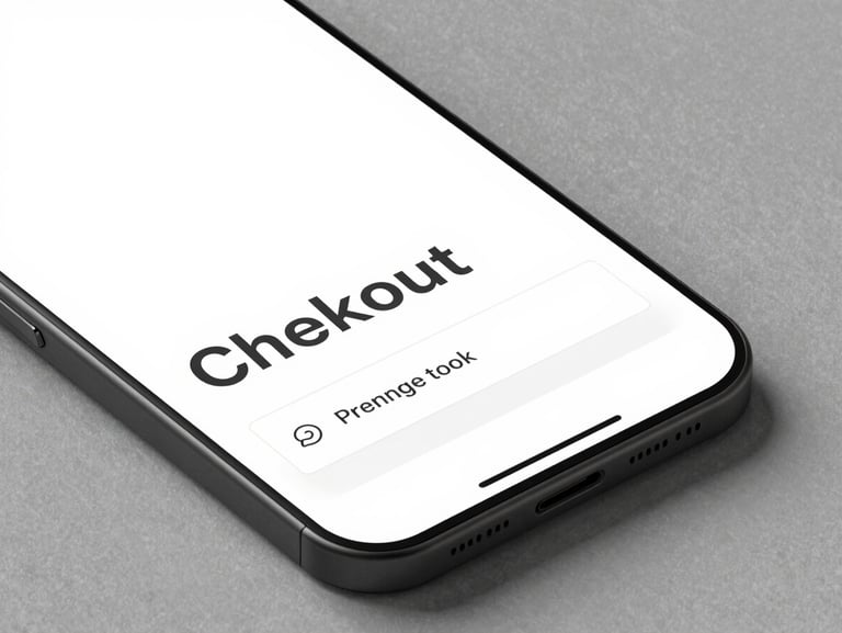 Close-up isometric angle of a premium e-commerce checkout interface mockup, clean typography, minimalist product card, soft natural shadows.