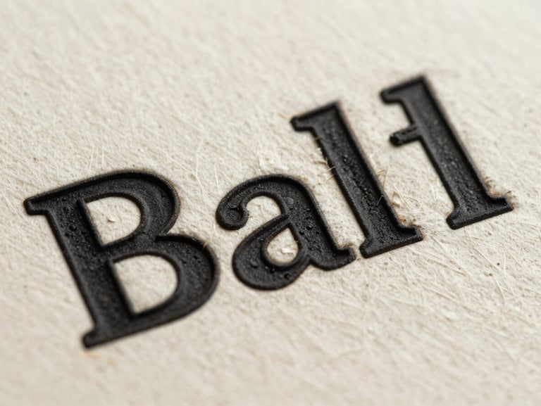 Extreme close-up of letterpress ink on heavy cream paper stock, showing tactile fibers and crisp typography, natural side light