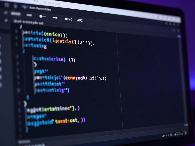 Close-up of a code editor showing clean JSON API integration payloads, dark mode interface with subtle blue and purple syntax highlighting.