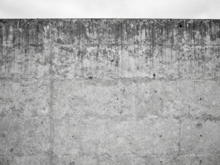 Straight-on architectural shot of a cured concrete wall showing perfect aggregate exposure and custom color-matching, overcast daylight, sharp detail