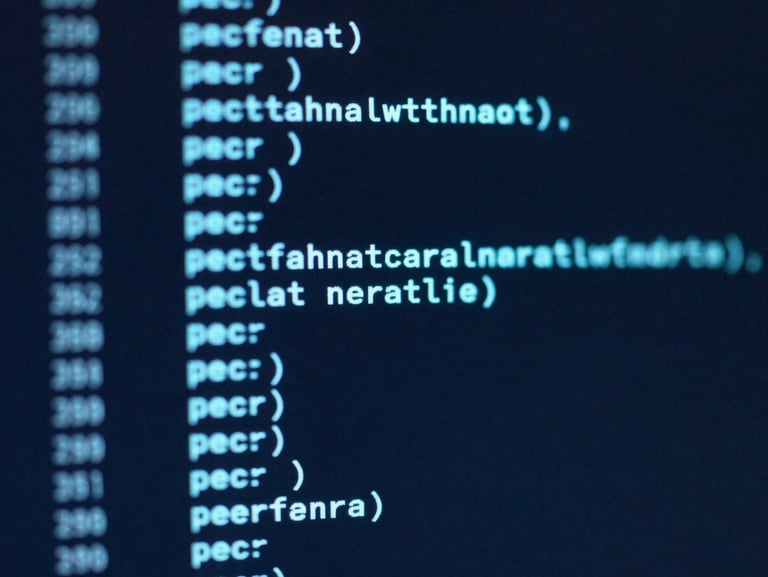 Macro close-up of a high-resolution terminal screen displaying glowing cyan code structures and data topologies on a deep slate background, sharp focus, 35mm