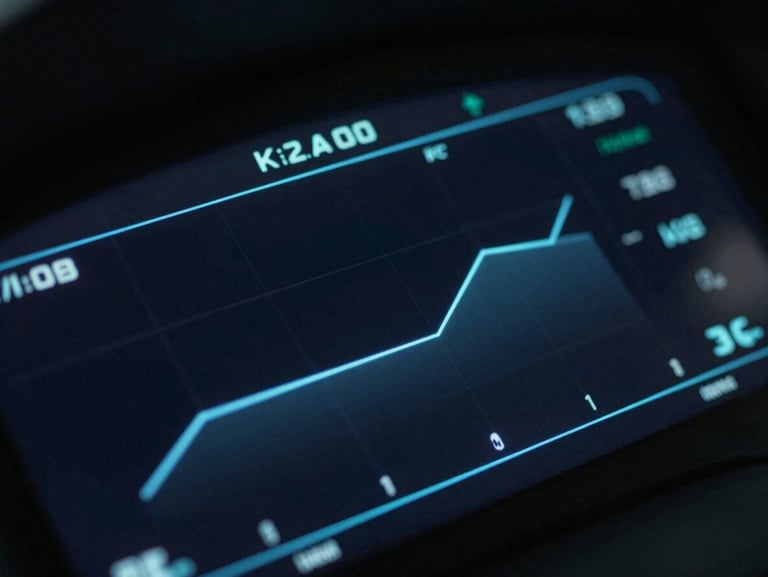 Extreme close-up of a dark, high-contrast digital dashboard interface showing glowing blue data points and clean geometric charts, cinematic lighting.