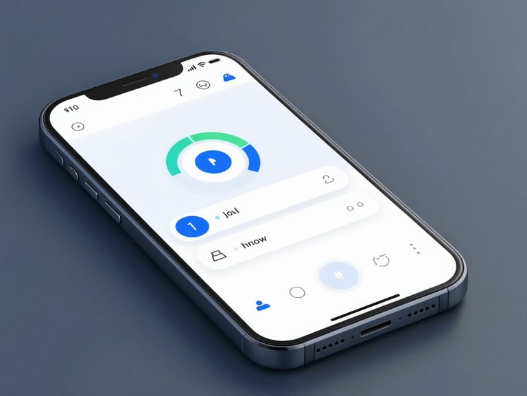 Modern Android phone mockup showing a clean IoT smart home interface with intuitive switches, cool studio lighting