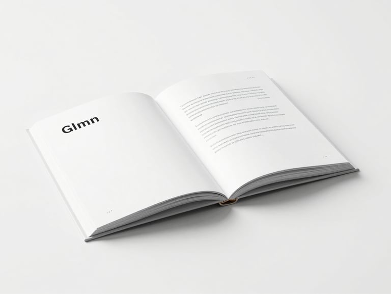 Minimalist brand style guide book open on a white desk, elegant typography