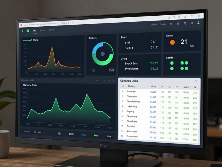 Crisp UI of a Smart Monitoring System showing real-time sensor graphs, system status indicators, and database logs.