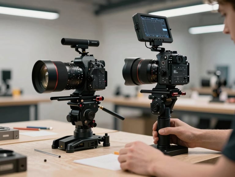 A professional camera setup filming a modern UK workshop, clean lighting, focus on hands crafting a product, high-end production gear.