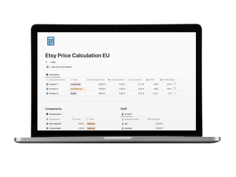 Etsy Fees & Profit Calculator Notion Template for Europe and EU