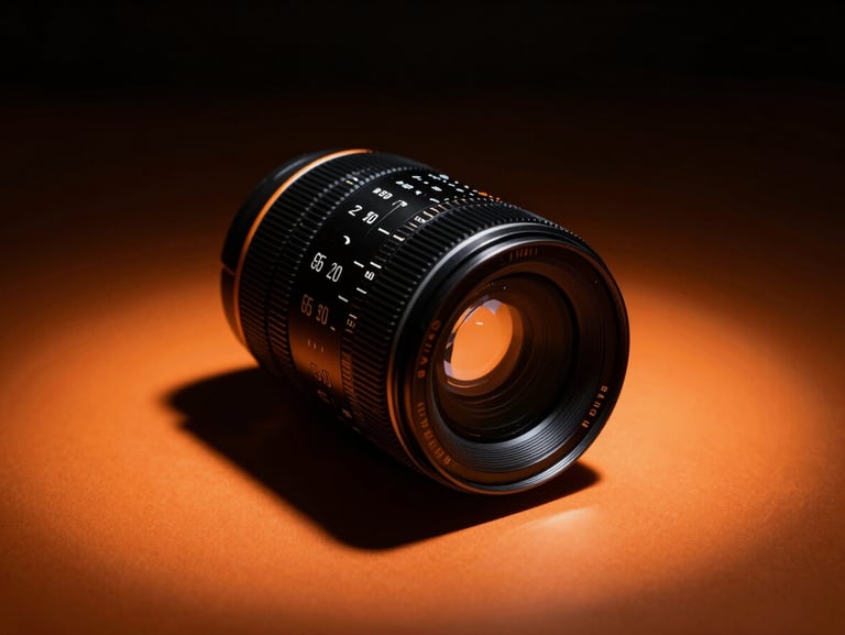 Cinematic close-up of physical brand collateral, high-contrast studio lighting, sharp orange shadows on deep black backdrop, 35mm lens