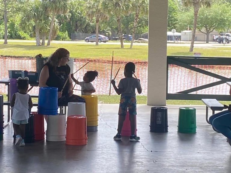 Outdoor 2 to 4 yr olds bucket drum workshop class