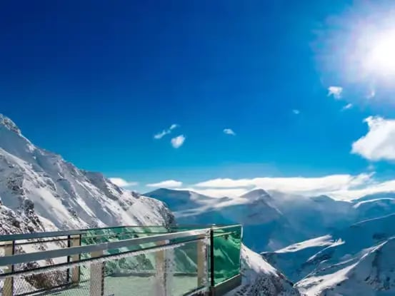 Kitzsteinhorn glacier glass viewing platform panoramic view Kaprun Austria.