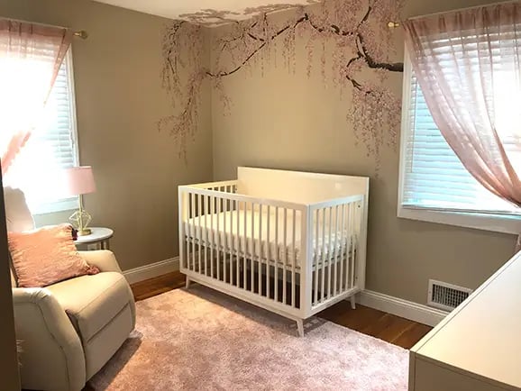 bespoke cherry blossom nursery mural by marcine in union county nj