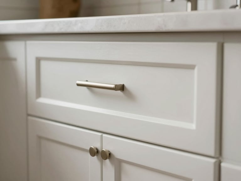 Close-up of premium satin-finished cabinetry in a luxury Coeur d'Alene kitchen, showcasing the seamless hand-applied coating and clean architectural lines under soft, diffused daylight.