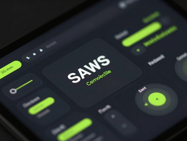 Isometric close-up of a sleek dark-mode SaaS analytics interface with neon volt accents, high contrast, macro depth of field, 35mm