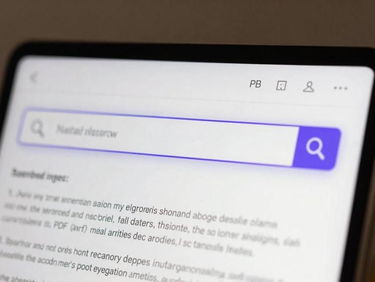 A close-up high-fidelity UI mockup of a clean search query interface in a light-mode dashboard, showing a highlighted text match from a PDF document, with subtle purple accents.