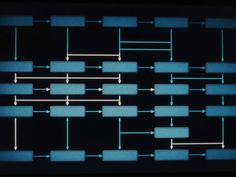 An abstract system redundancy diagram showing parallel database nodes, failover pathways, sharp white and cyan lines on black canvas, terminal aesthetic.