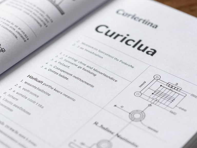 Macro shot of a printed technical curriculum manual, showing crisp typography, clean graphic grids, and technical illustrations, high-resolution UI crop, studio lighting.