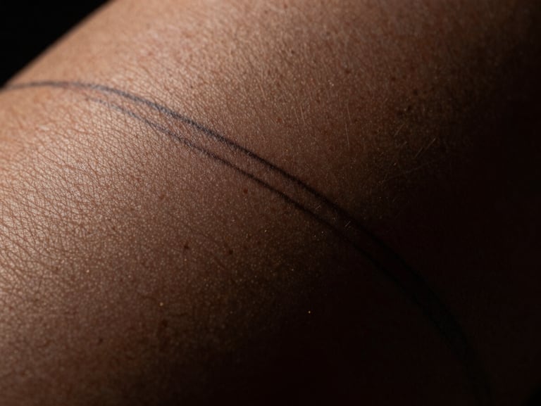 Macro shot of a clean, healed skin area showing the faint outline of a faded tattoo, soft chiaroscuro lighting, professional clinical aesthetic