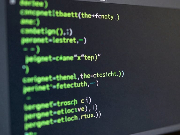 Macro shot of clean code structure on a dark monitor, glowing green syntax highlighting, shallow depth of field.
