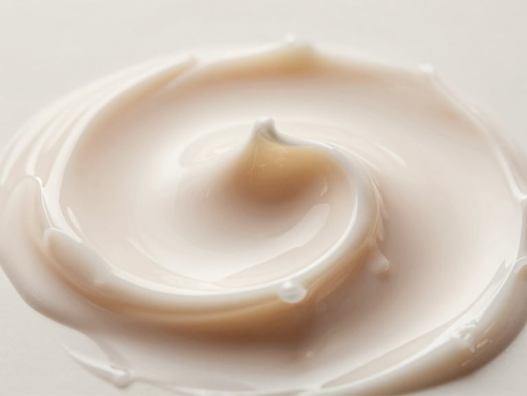 Macro shot of premium cosmetic cream texture, elegant swirl, soft champagne lighting, high-detail clinical focus.