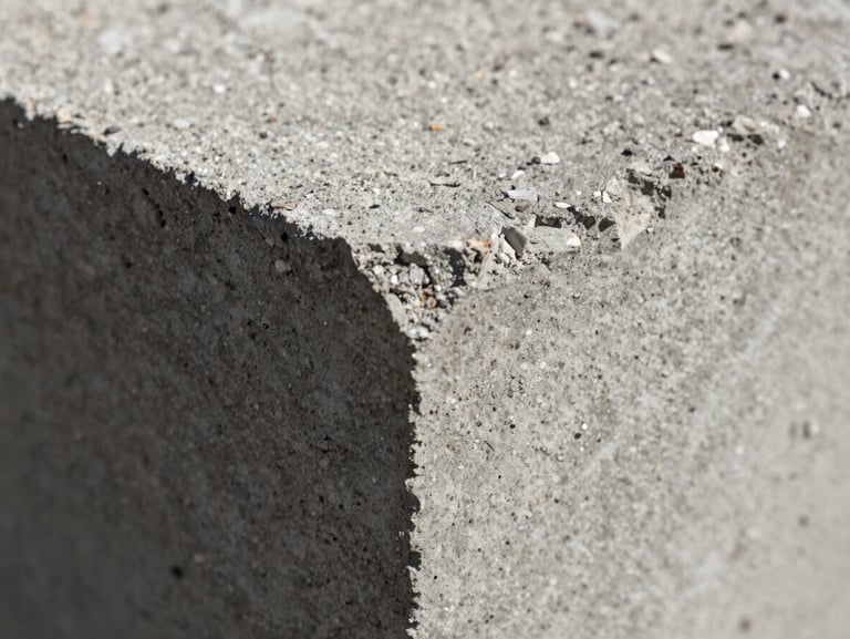 Macro close-up of a concrete block's dense, rough aggregate texture under harsh sunlight, emphasizing structural integrity and raw material quality.