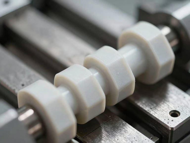 Macro close-up of a plastic injection molder, pristine machined steel textures, soft diffused side lighting
