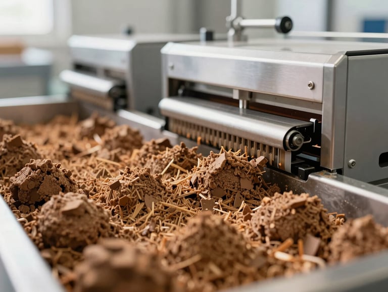 Clean modern food processing facility, stainless steel laser-sorting machinery, bright crisp lighting, focused on quality control.