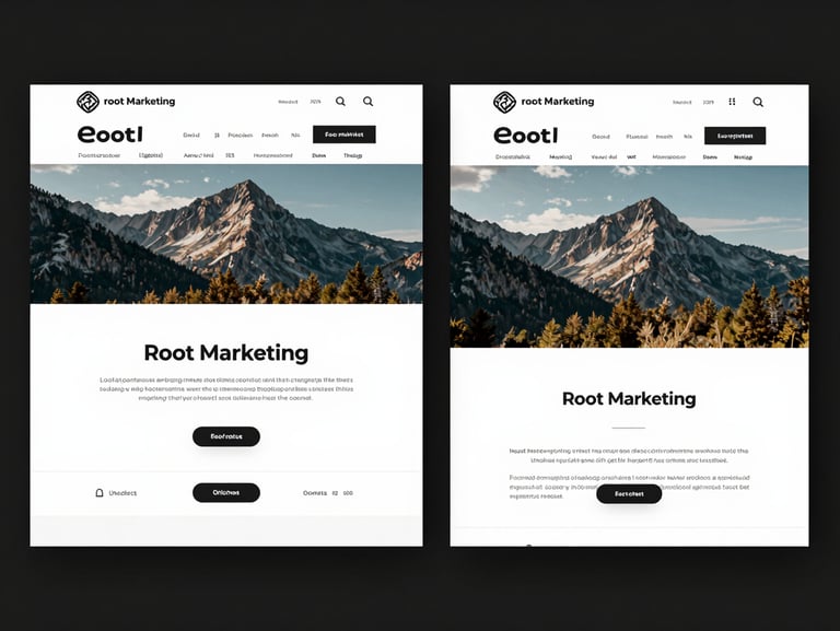 Side-by-side wireframe showing a root marketing site and a subdomain web app sharing identical header navigation and design tokens.