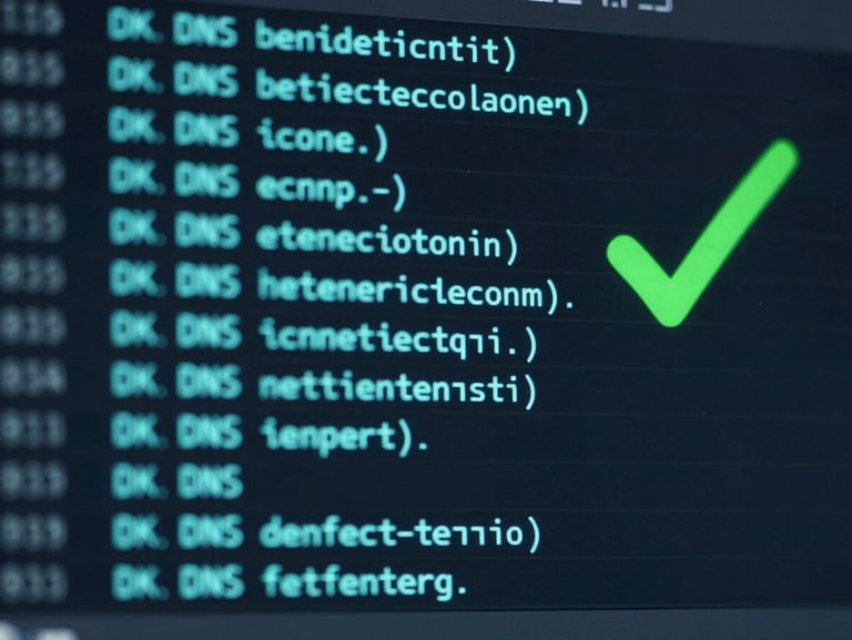 Dark terminal interface displaying a generated CNAME record DNS table with glowing cyan text and a green success checkmark.
