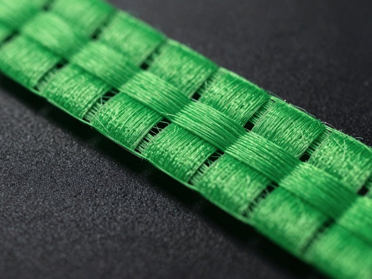 Moody close-up macro shot of Aramid fiber weave under intense neon green rim lighting, showing precise camera cutouts on a dark textured background.