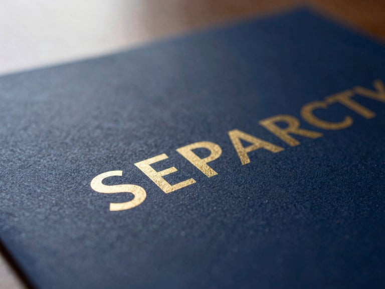 Abstract macro shot of physical campaign collateral with subtle gold foil details on a deep navy textured surface, shallow depth of field