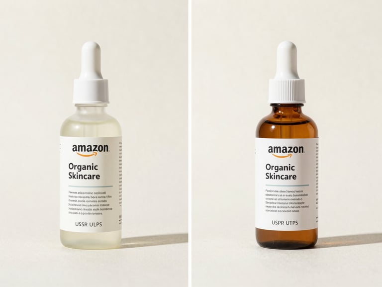 Before and after comparison mockup of an Amazon main product image for organic skincare, showing the optimized version with high contrast and clear USPs