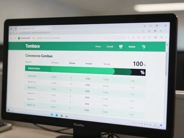 Clean administrative layout displaying employee payroll summaries, digital timbrado progress bar at 100 percent, modern interface with green emerald accents.